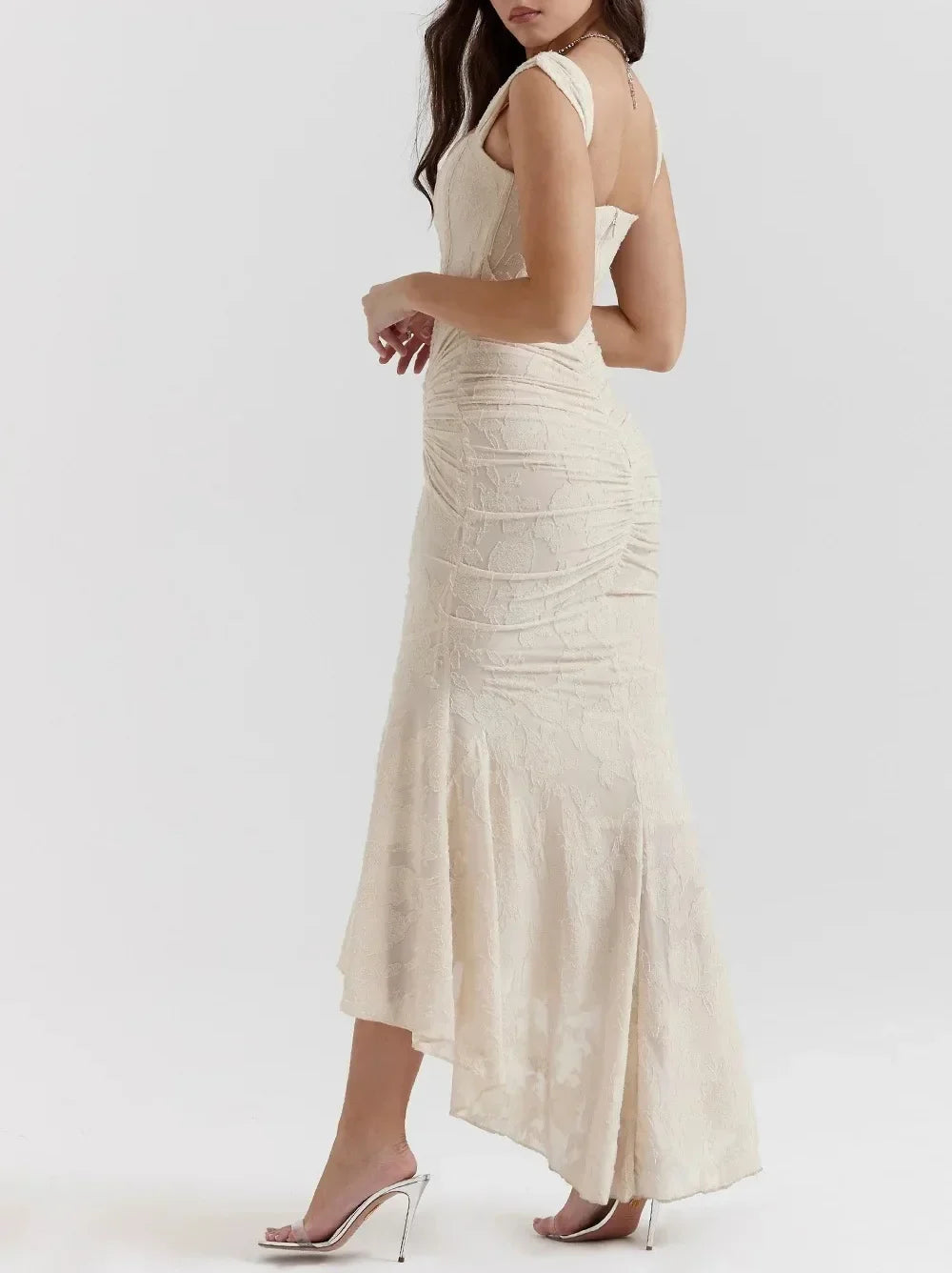 Wilma Ruched Lace Midi Evening Dress