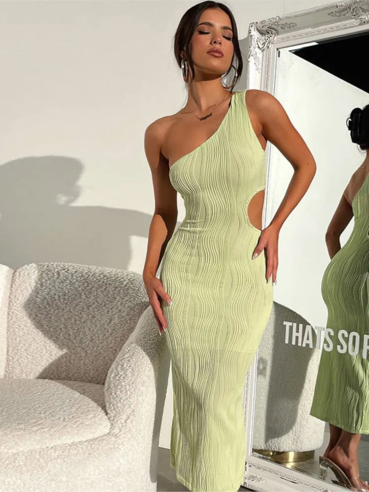 Kristy One-Shoulder Cut-Out Midi Dress