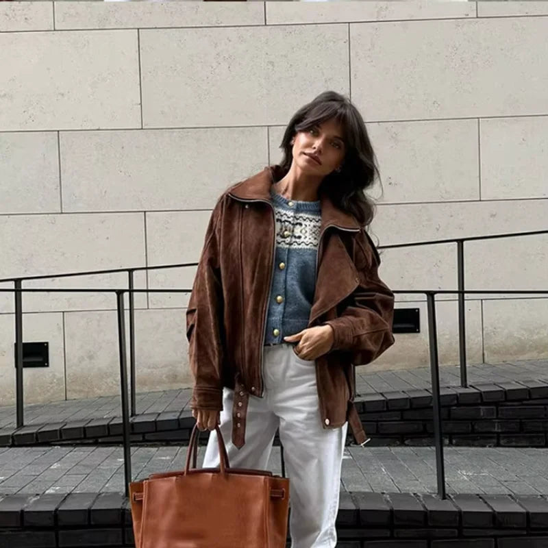 Camille Oversized Suede Bomber Jacket