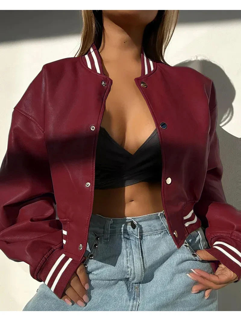 Midnight Stride Cropped Varsity Jacket