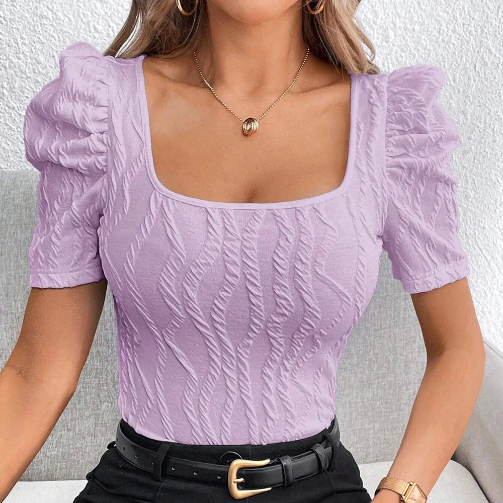 Qiara Textured Puff-Sleeve Square Neck Top