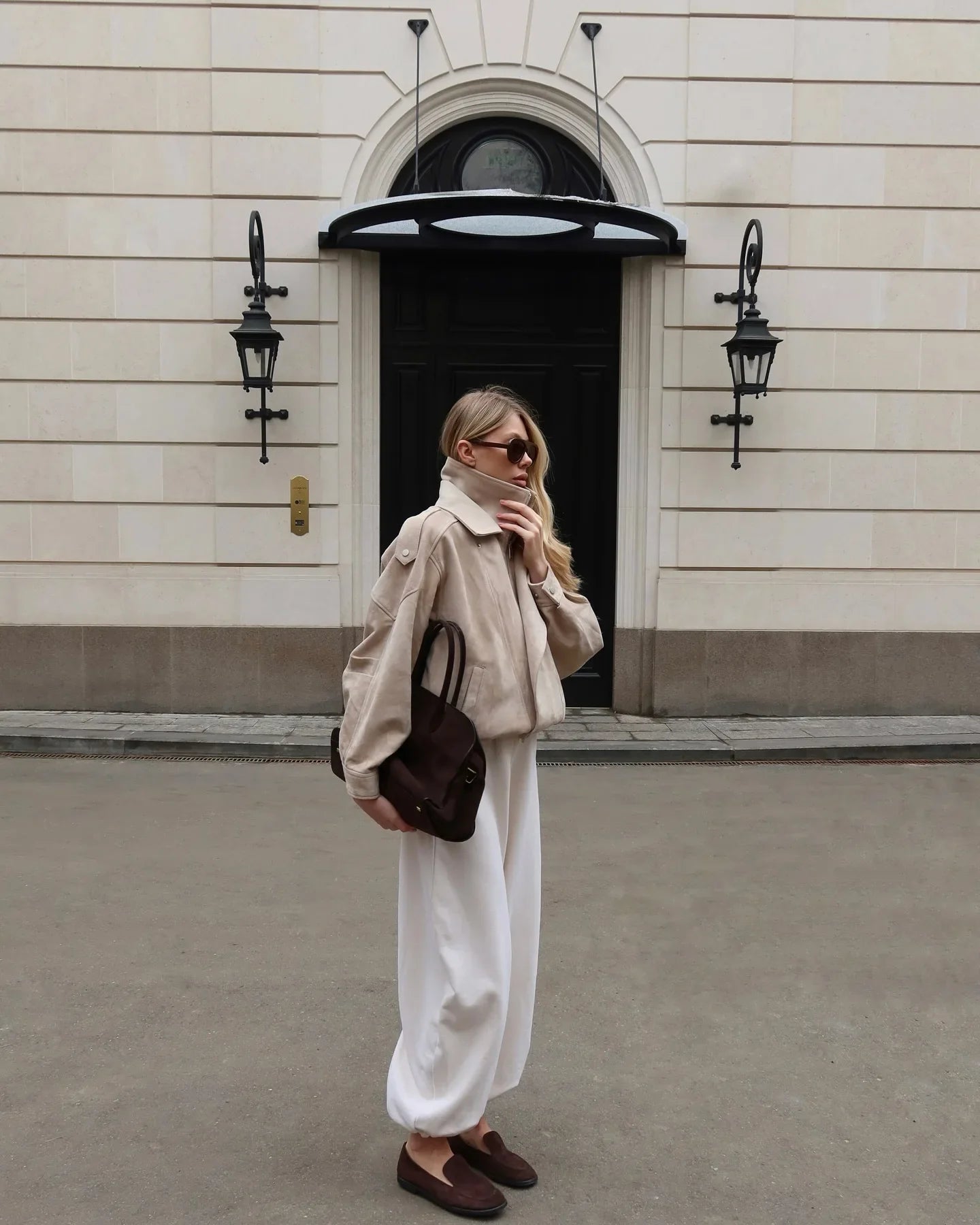 Camille Oversized Suede Bomber Jacket