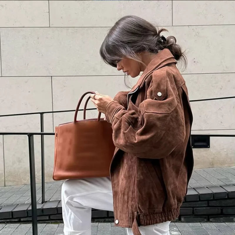 Camille Oversized Suede Bomber Jacket