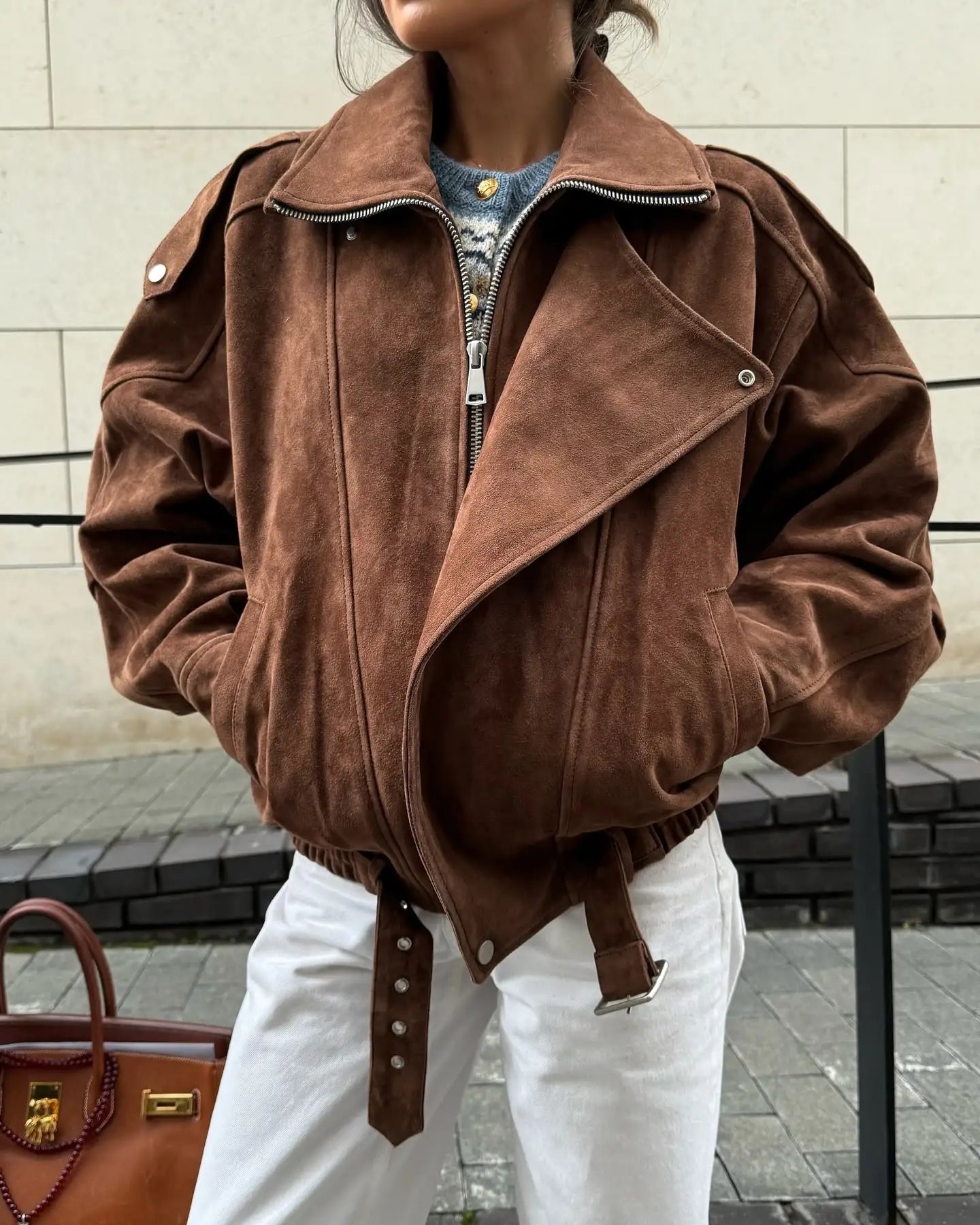Camille Oversized Suede Bomber Jacket