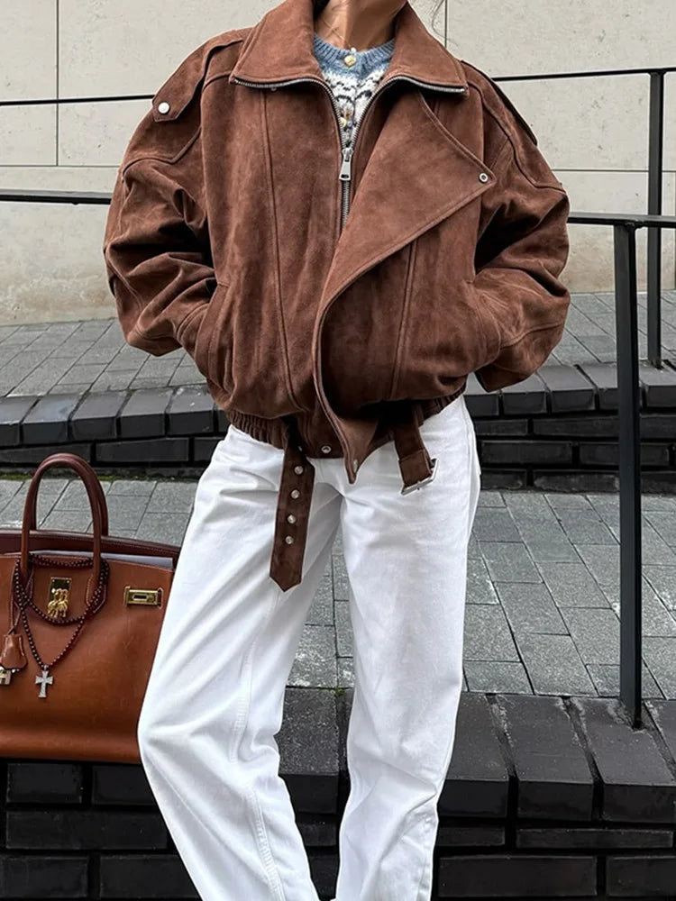 Camille Oversized Suede Bomber Jacket
