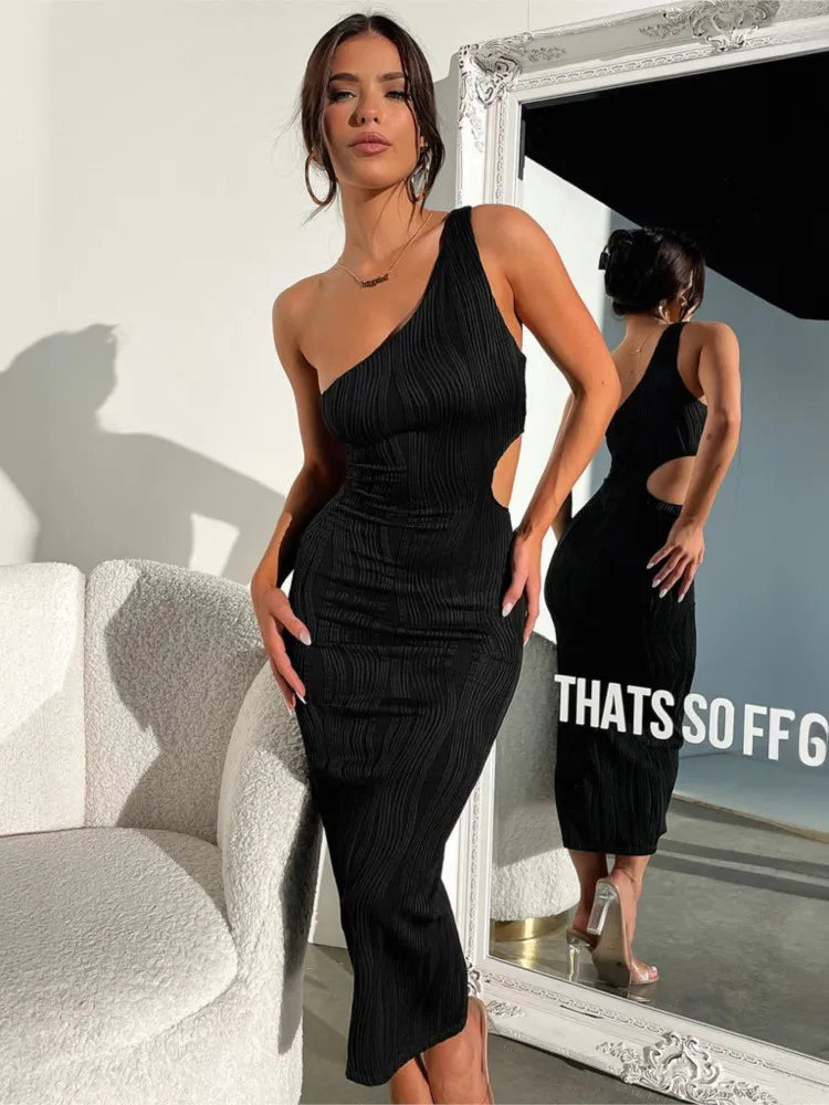 Kristy One-Shoulder Cut-Out Midi Dress