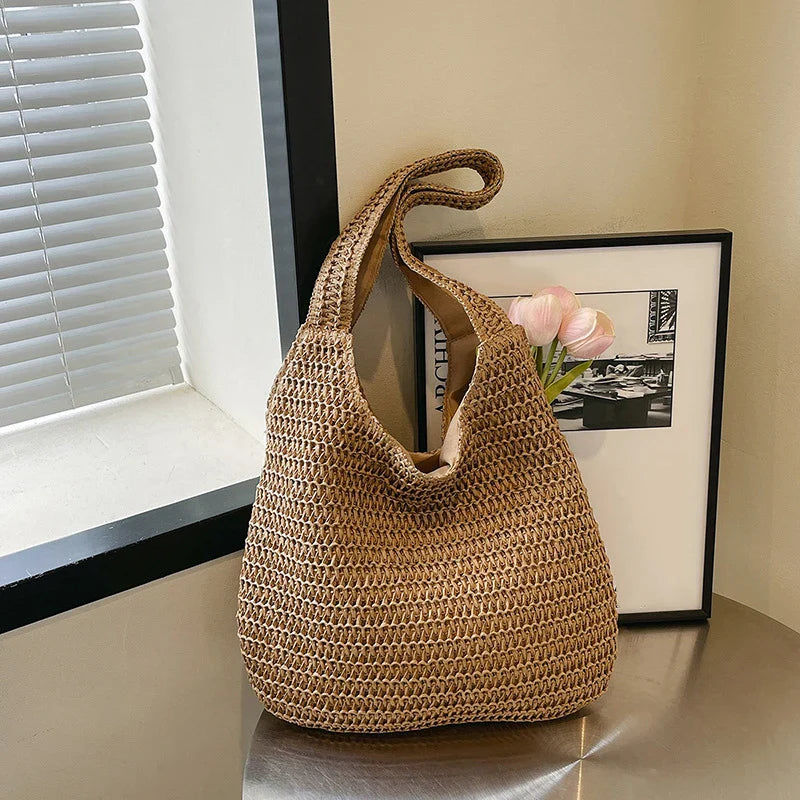 Handwoven Straw Shoulder Tote Bag