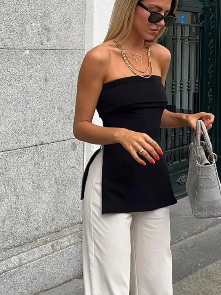 Rosa Strapless Side-Slit Top