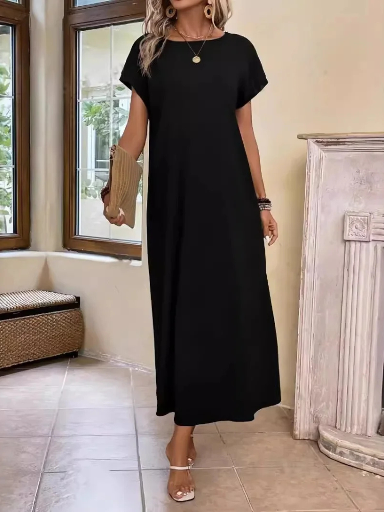 Brianne Classic Black Short-Sleeve Maxi Dress