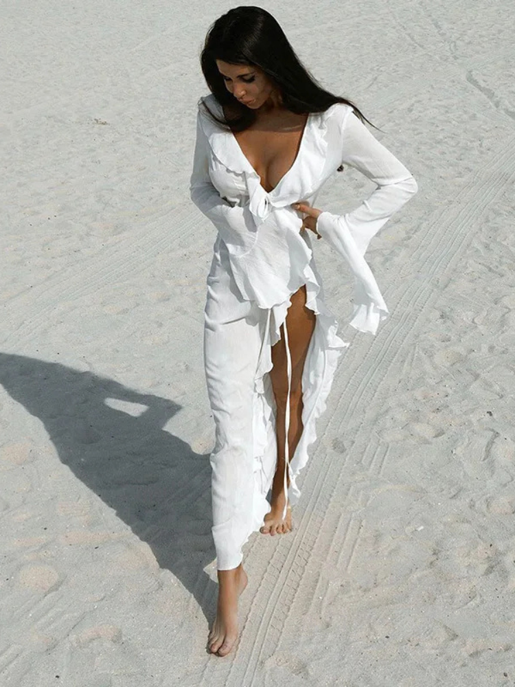 Celeste Sheer Ruffle Beach Cover-Up