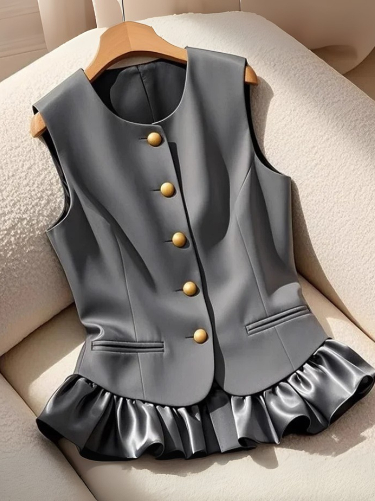 Addison Elegant Two-Tone Sleeveless Belted Blazer
