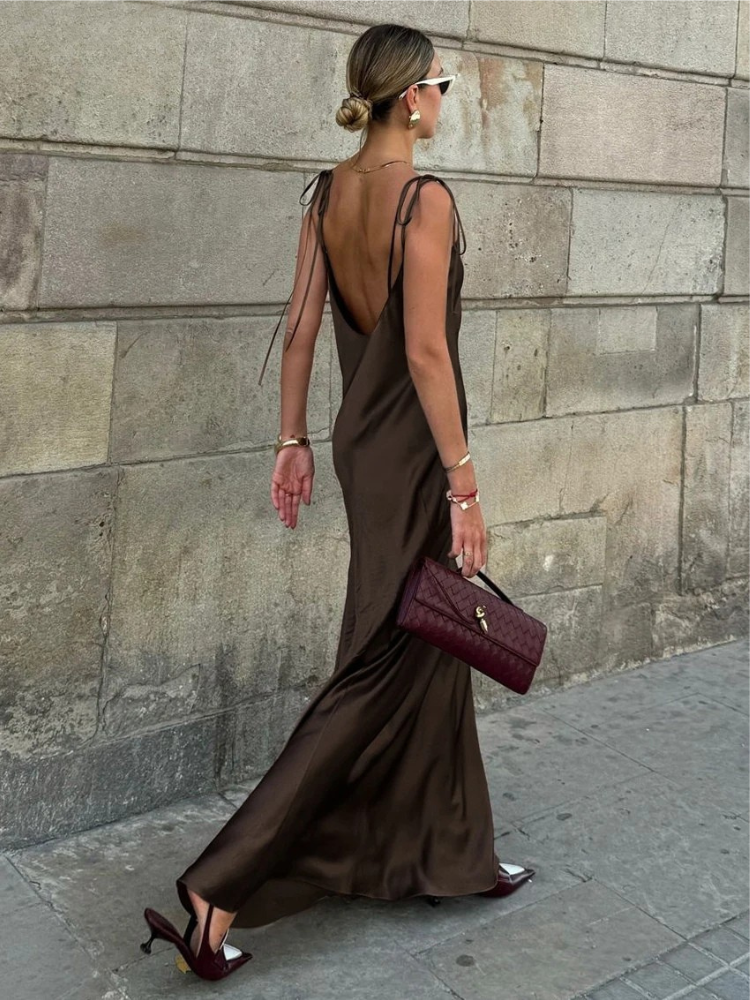 Lanii Satin Maxi Slip Dress