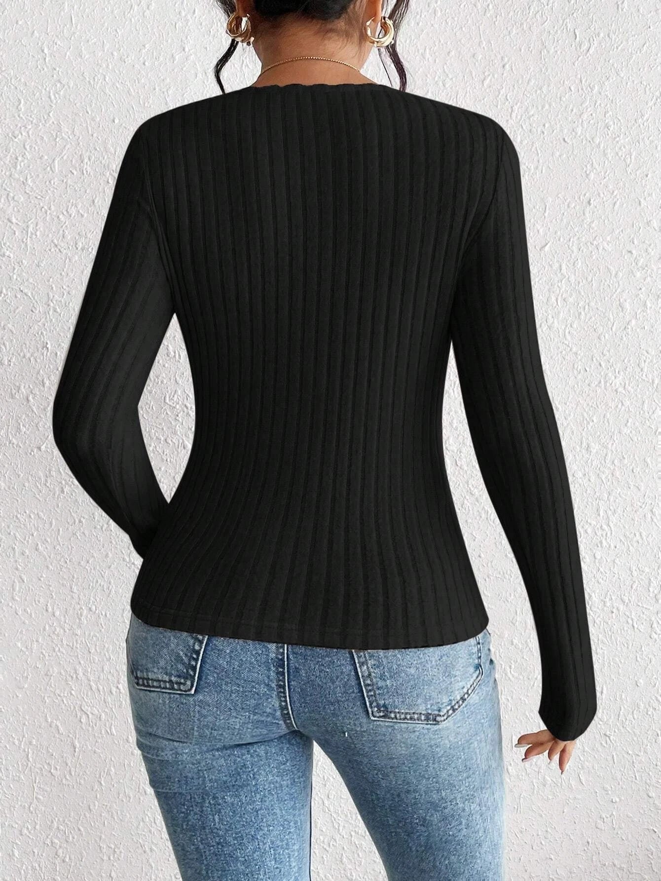 Aveline Ribbed Sweetheart Long Sleeve Top