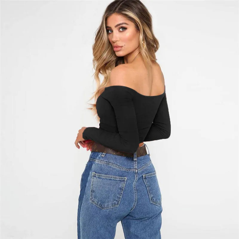 Dilara Off-Shoulder Long Sleeve Crop Top