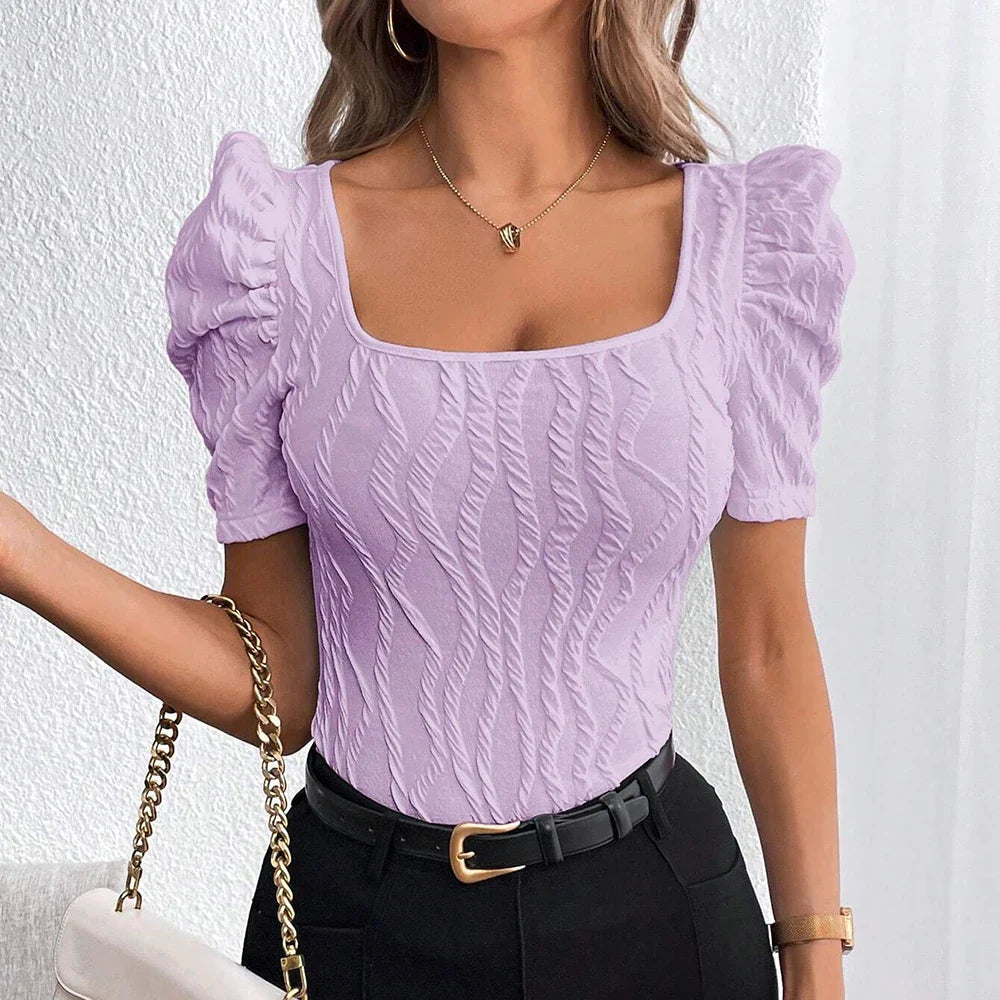 Qiara Textured Puff-Sleeve Square Neck Top
