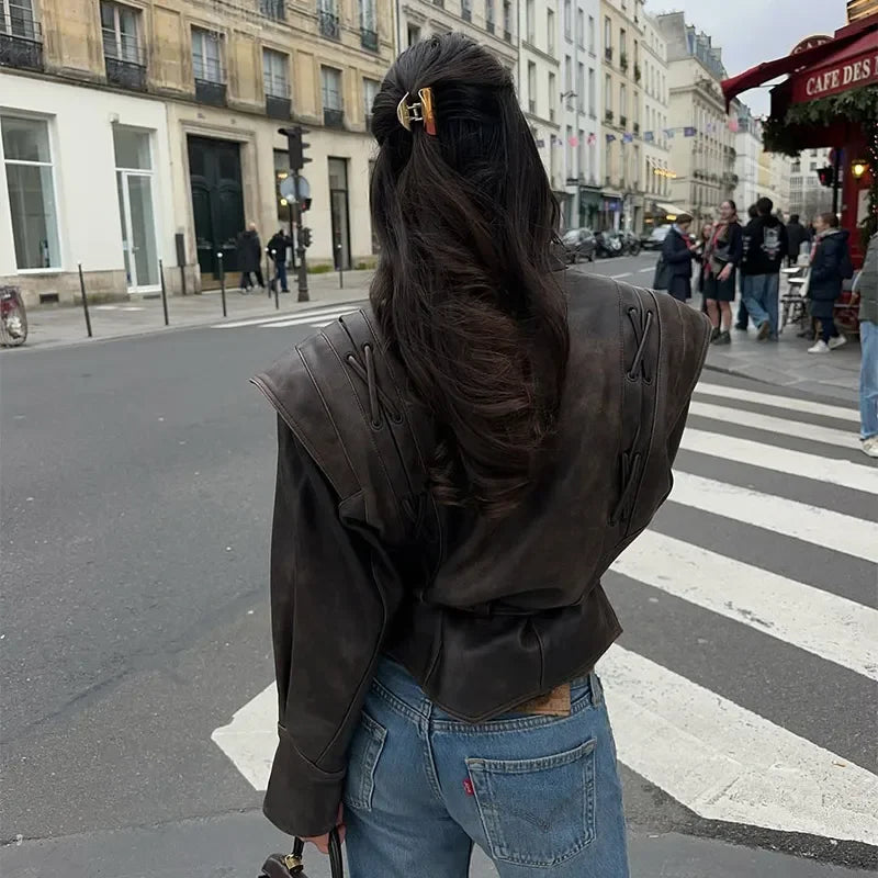 Gisele Cinch-Waist Leather Statement Jacket