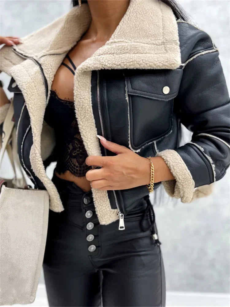Rita Faux Shearling Lined Aviator Jacket