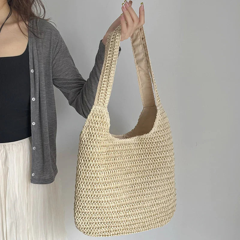 Handwoven Straw Shoulder Tote Bag