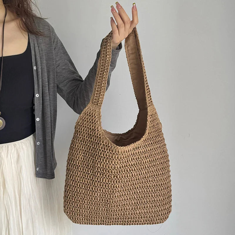 Handwoven Straw Shoulder Tote Bag