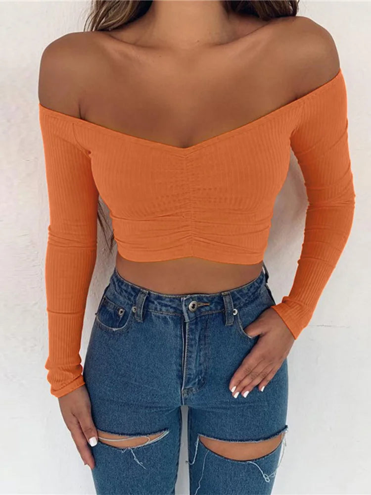 Dilara Off-Shoulder Long Sleeve Crop Top