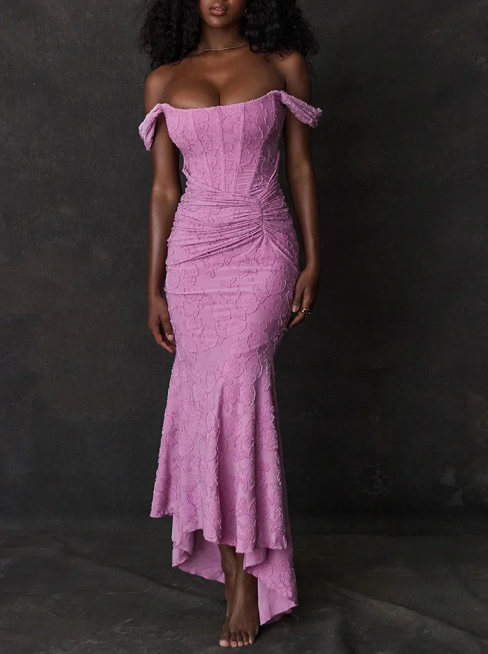 Wilma Ruched Lace Midi Evening Dress