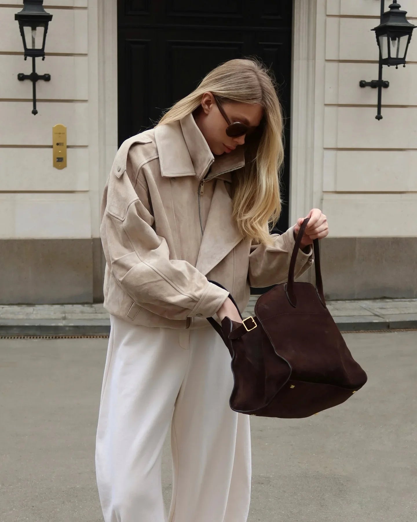 Camille Oversized Suede Bomber Jacket