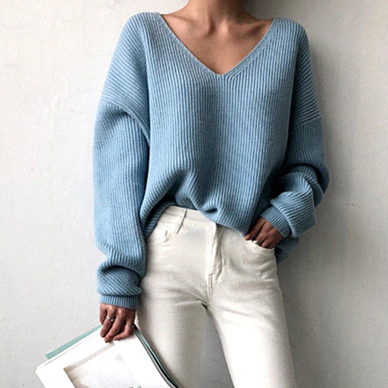 Ela V-Neck Ribbed Knit Sweater