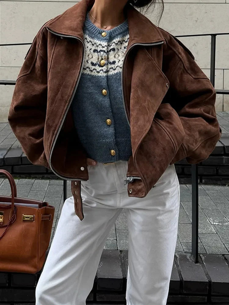 Camille Oversized Suede Bomber Jacket