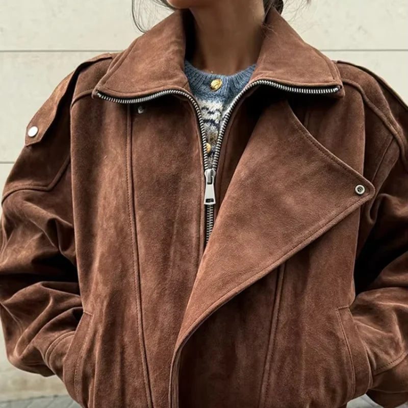 Camille Oversized Suede Bomber Jacket