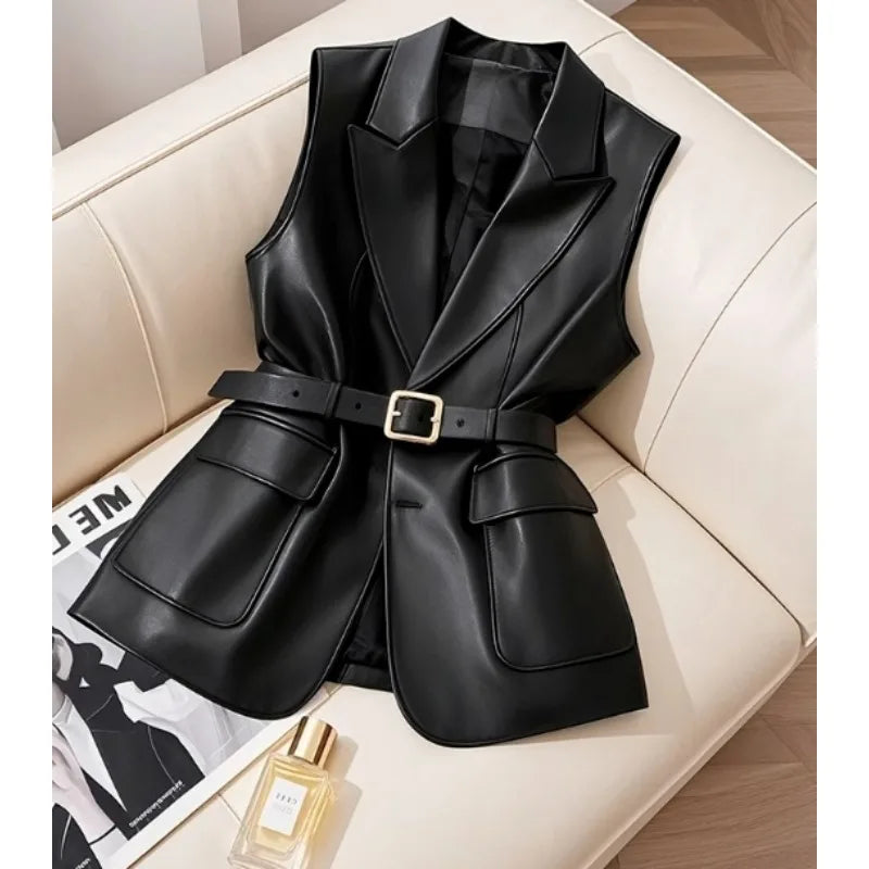 Gemma Belted Faux Leather Vest