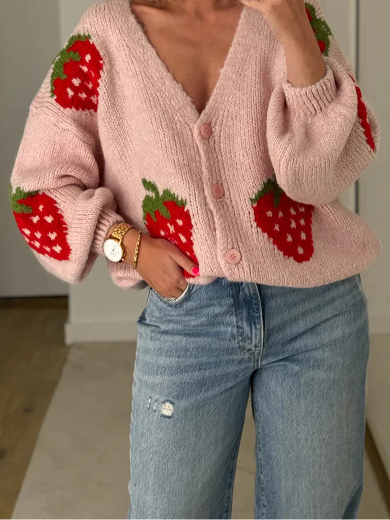 Elena Strawberry Knit Cardigan