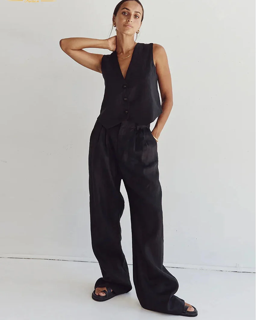 Jenna Linen Vest & Trousers Set