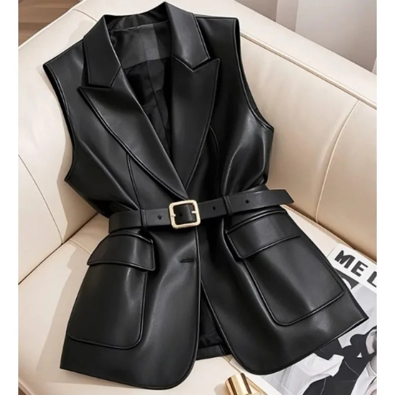 Gemma Belted Faux Leather Vest