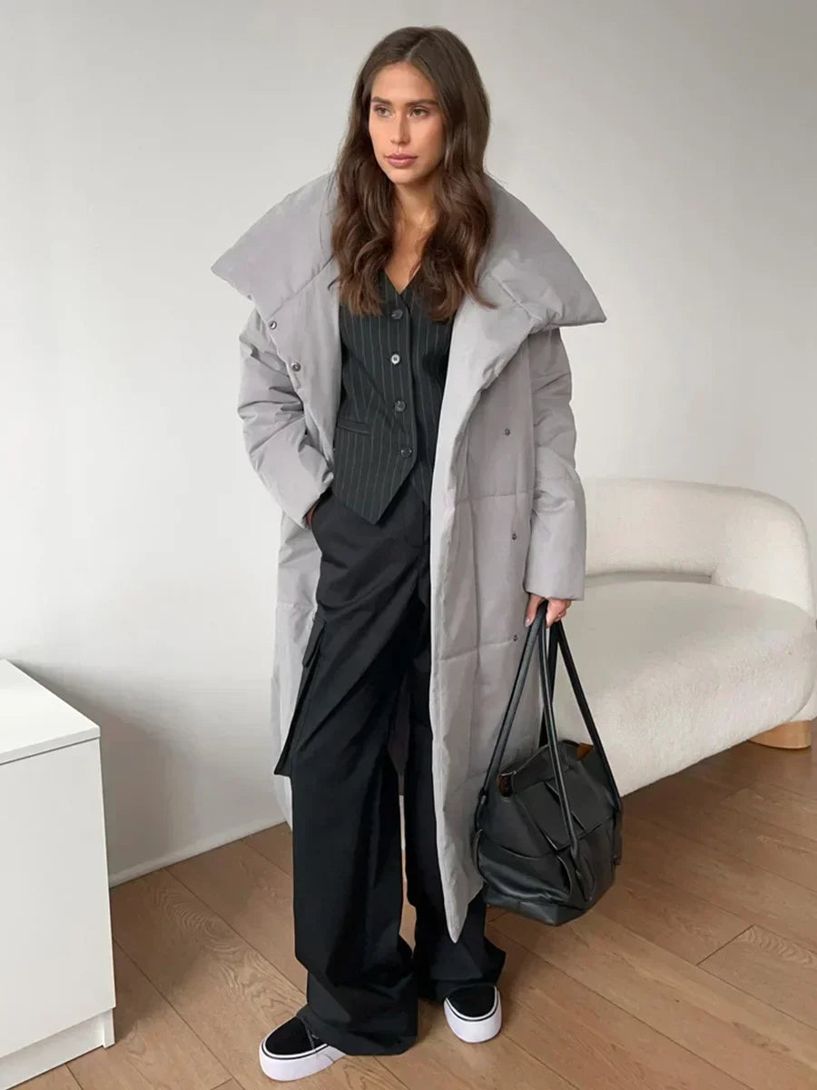 Kendra Belted Puffer Coat with Oversized Collar