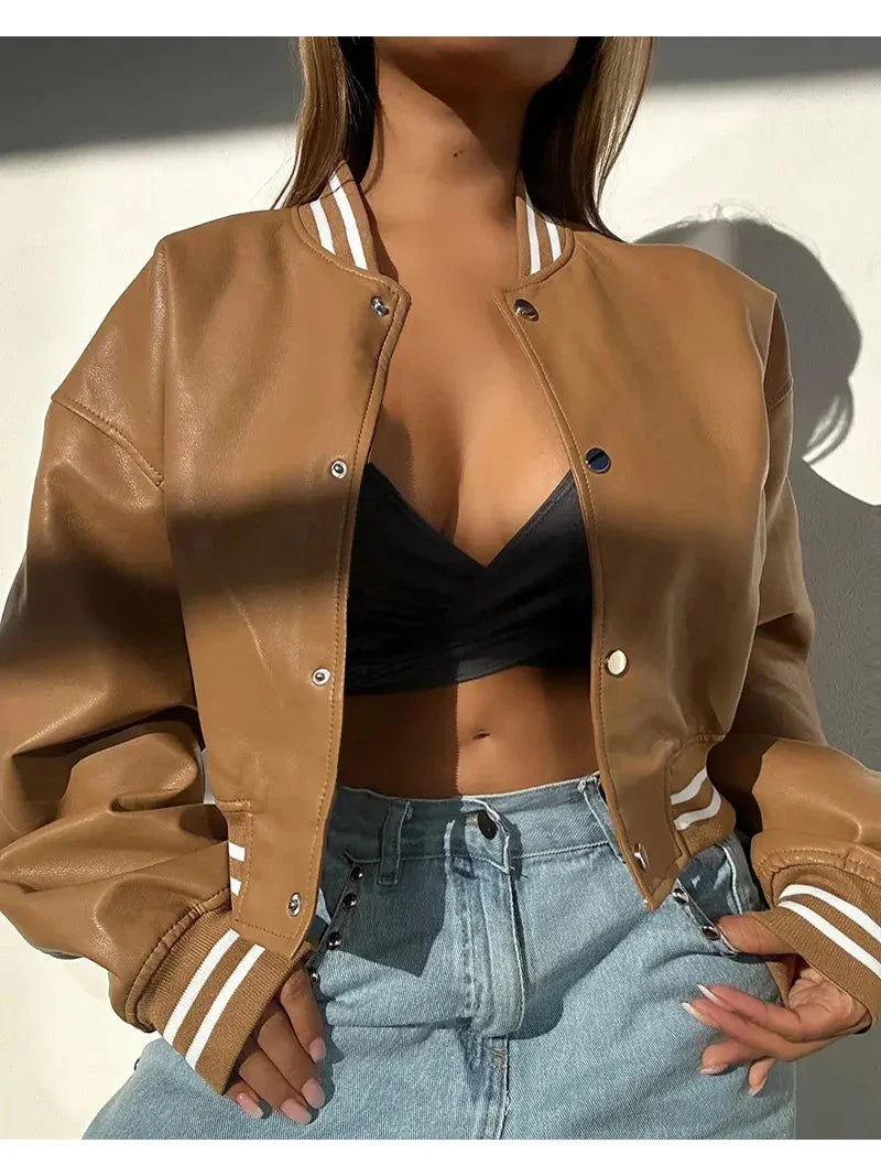 Midnight Stride Cropped Varsity Jacket