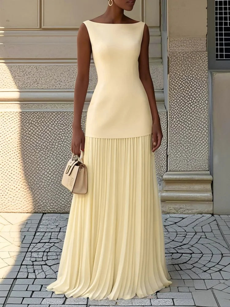Taylor Elegant Sleeveless Pleated Maxi Dress