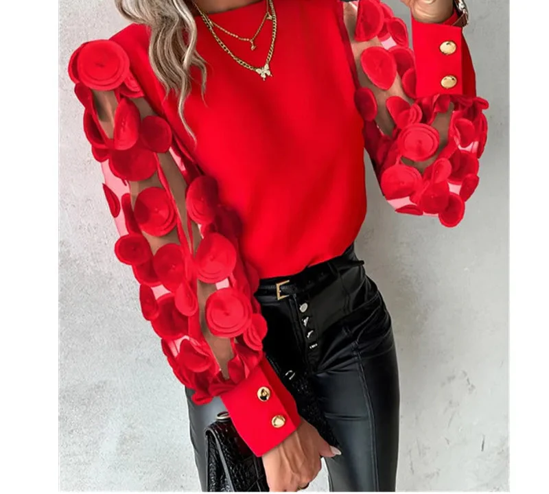 Ivy Statement Sheer Sleeve Top with 3D Appliqué