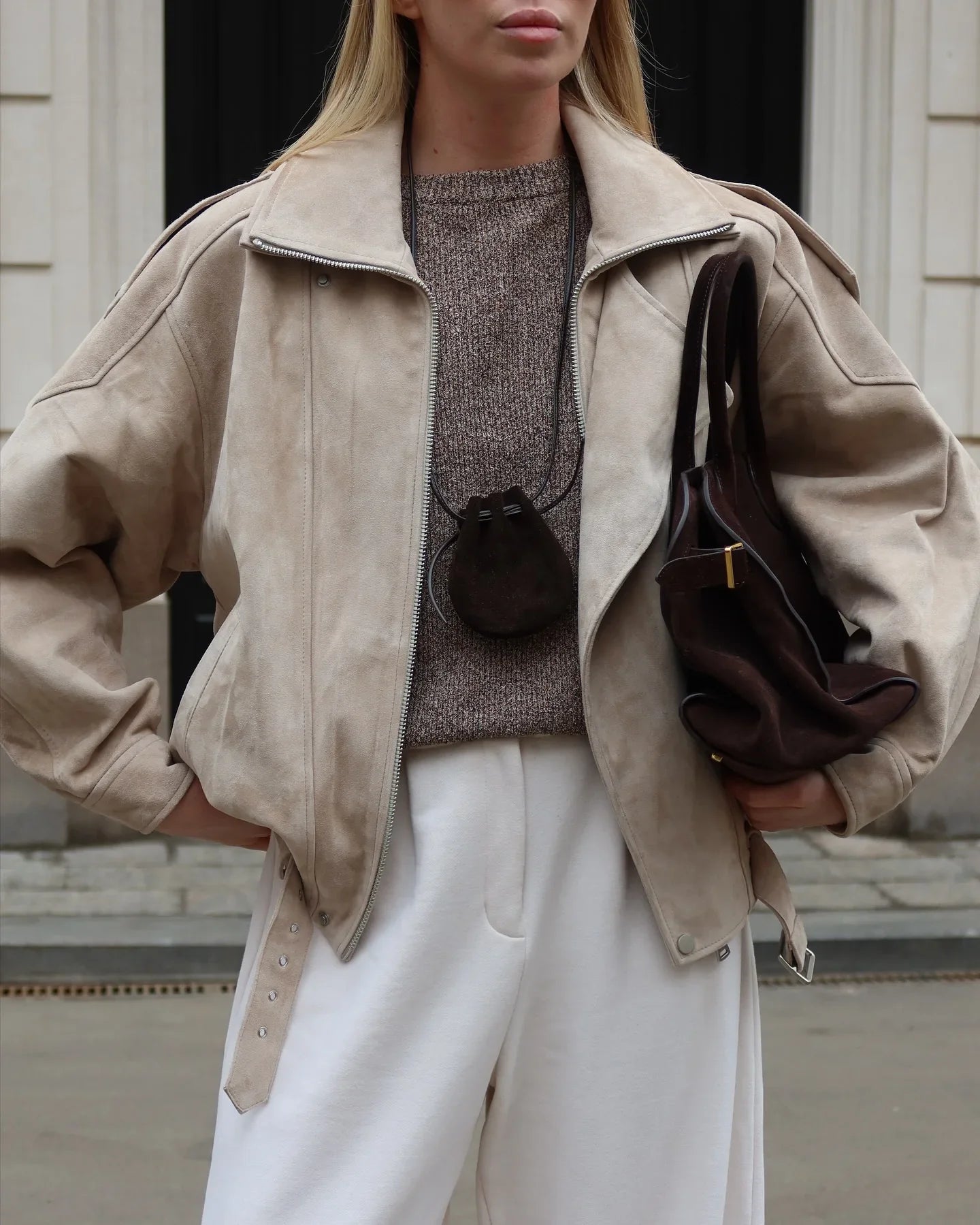 Camille Oversized Suede Bomber Jacket
