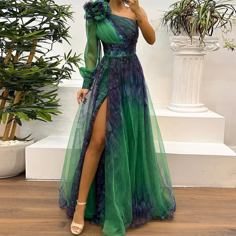 Anika Royal One-Shoulder Evening Gown