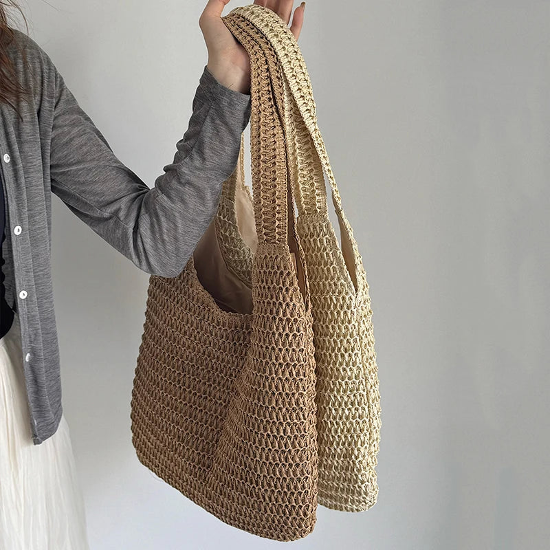 Handwoven Straw Shoulder Tote Bag