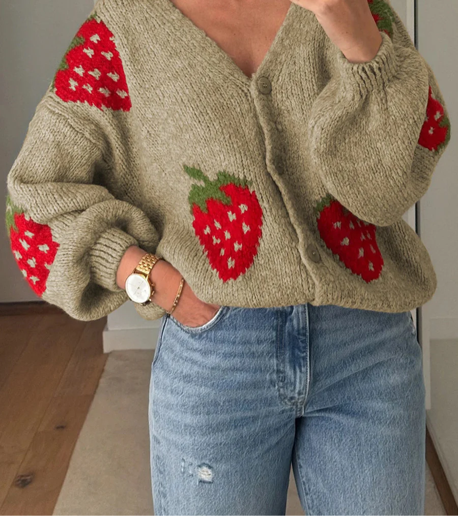 Elena Strawberry Knit Cardigan