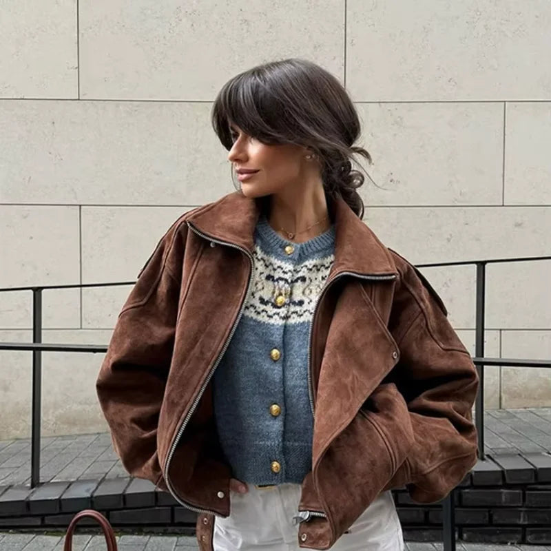 Camille Oversized Suede Bomber Jacket