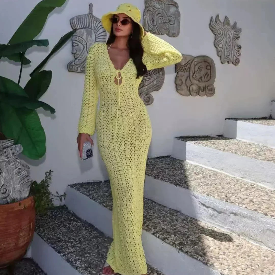 Melanie Long Sleeve Tie Front Beach Cover Up