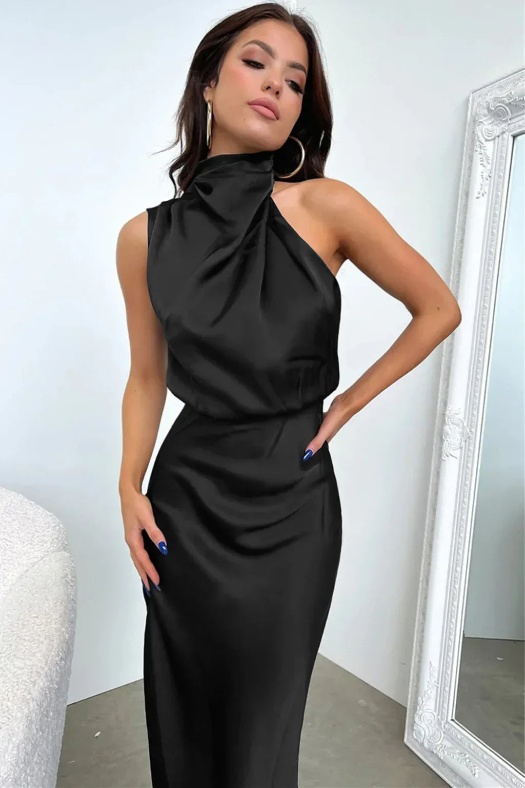 Lillibeth Elegant Halter Neck Midi Dress