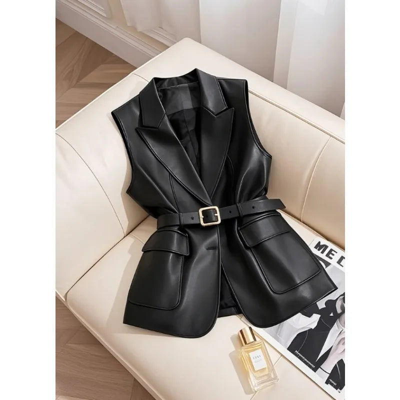 Gemma Belted Faux Leather Vest