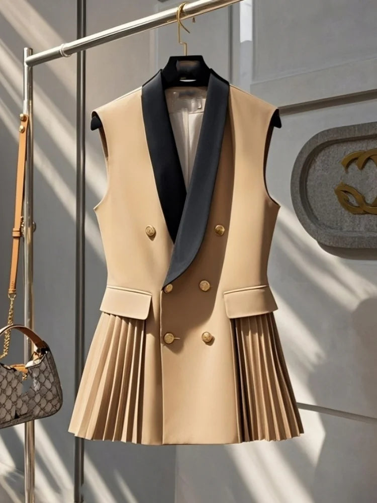 Addison Elegant Two-Tone Sleeveless Belted Blazer