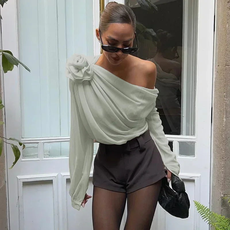 Reina One-Shoulder Draped Blouse
