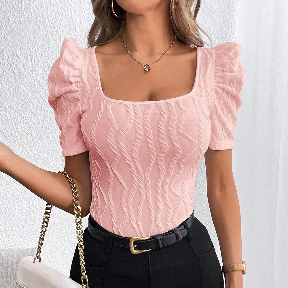 Qiara Textured Puff-Sleeve Square Neck Top