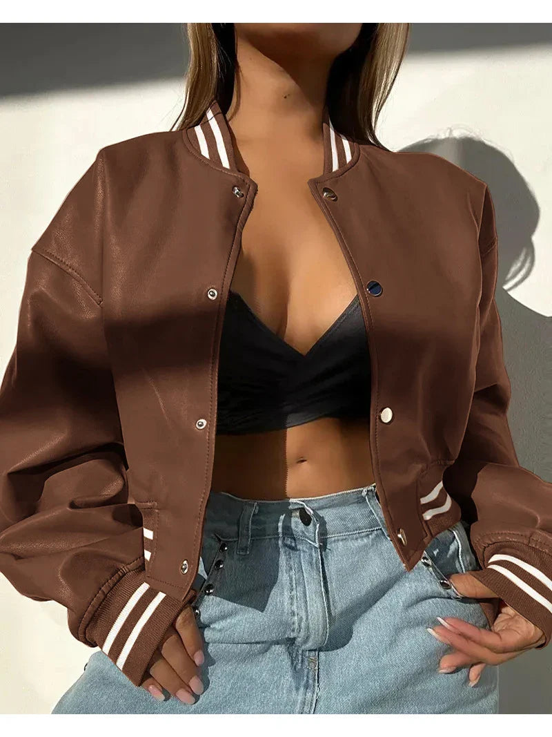 Midnight Stride Cropped Varsity Jacket
