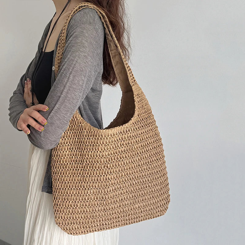 Handwoven Straw Shoulder Tote Bag